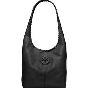 Tory Burch Marion Black leather hobo bag.